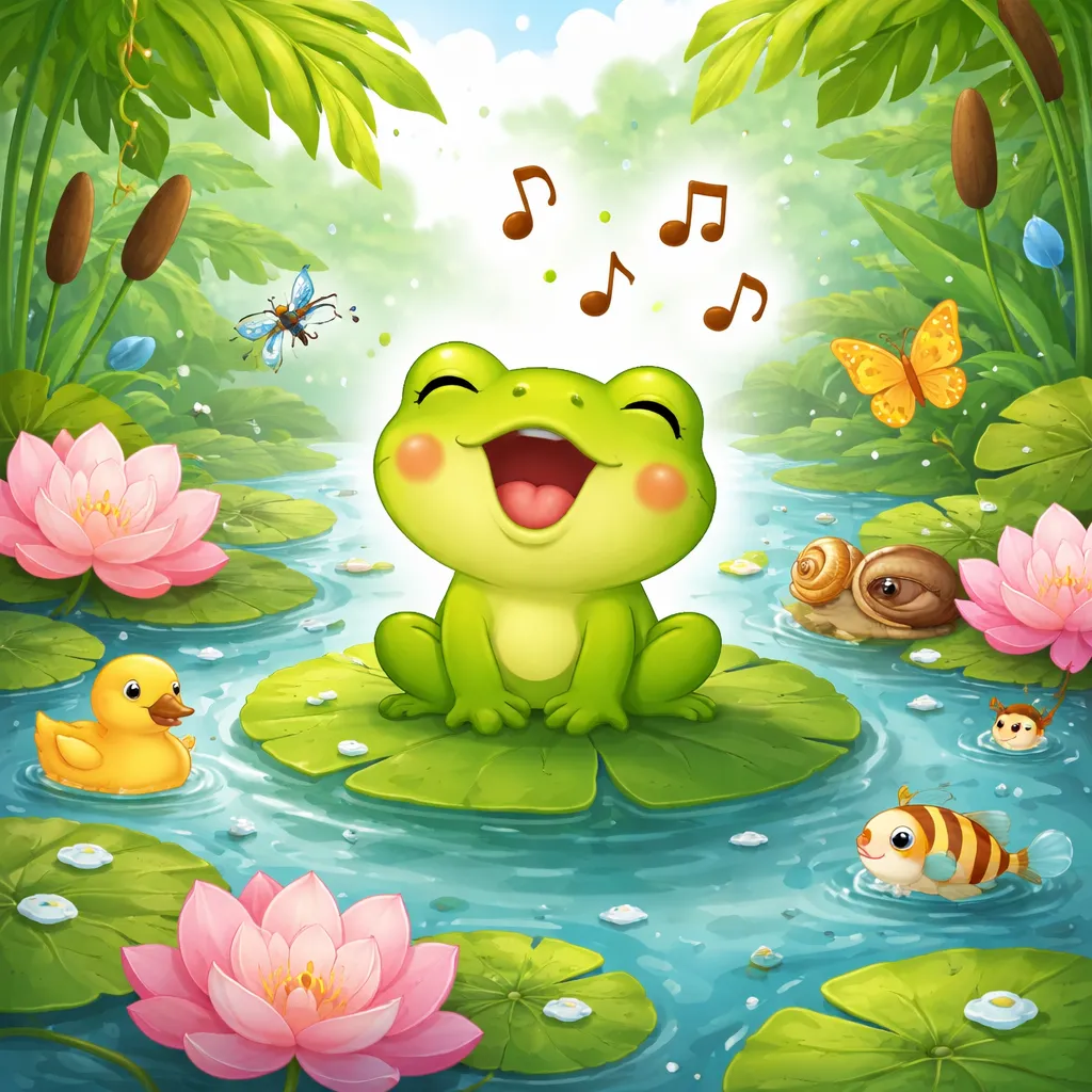 ما الصوت الذي يصدره الضفدع الصغير (كاتاك كتشيل) في الأغنية الإندونيسية؟