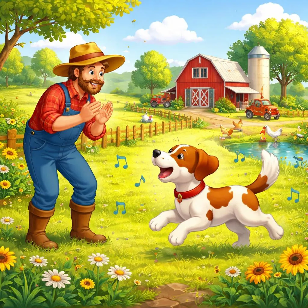 Welche Geschichte erzählen die Bingo-Liedtexte vom Bauern und seinem freundlichen Hund?