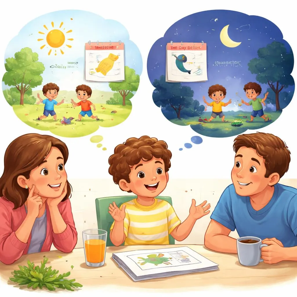 একটি শিশু যখন গল্প বলে, তখন কি সে 'গতকাল' বলবে নাকি 'আগের দিন' বলবে?