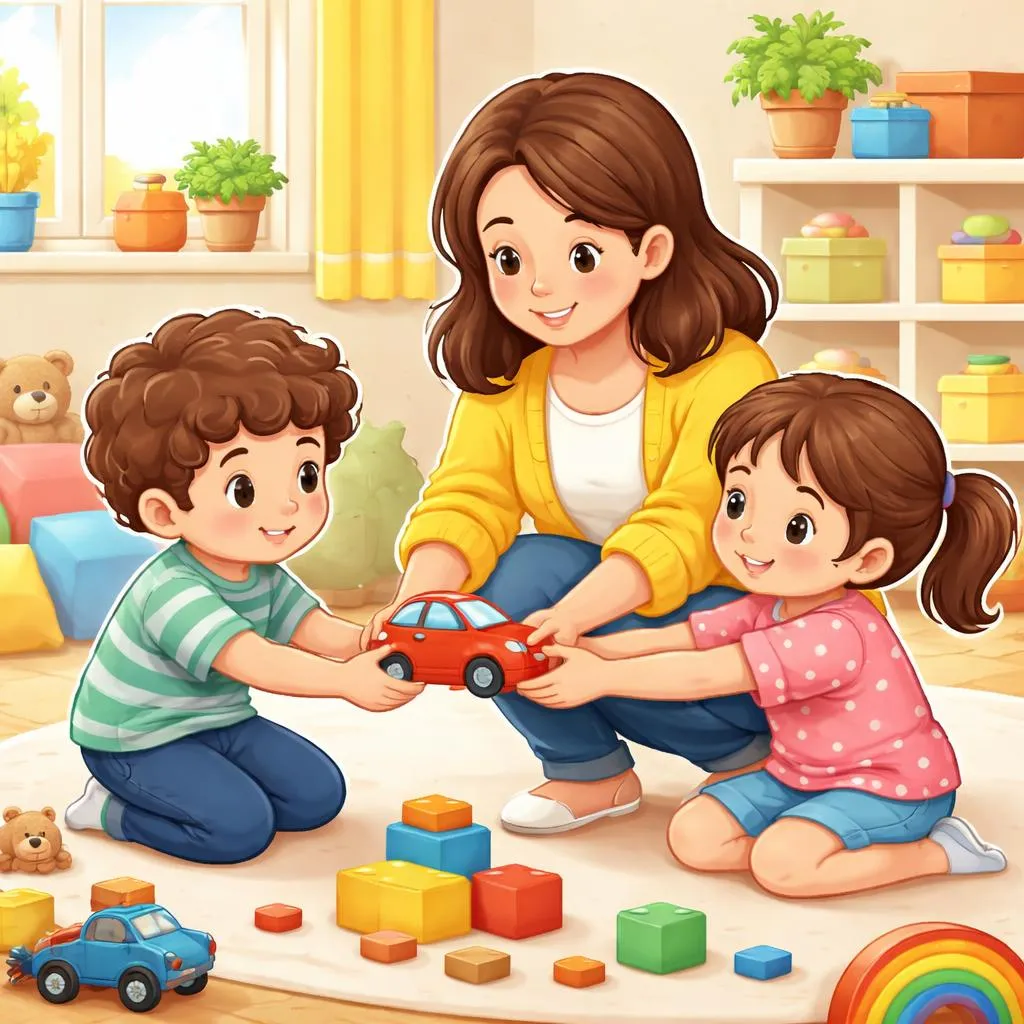 ¿Cuando un niño no quiere compartir, debe un padre decir “Comparte tus juguetes” o “Túrnense” para enseñar cooperación?