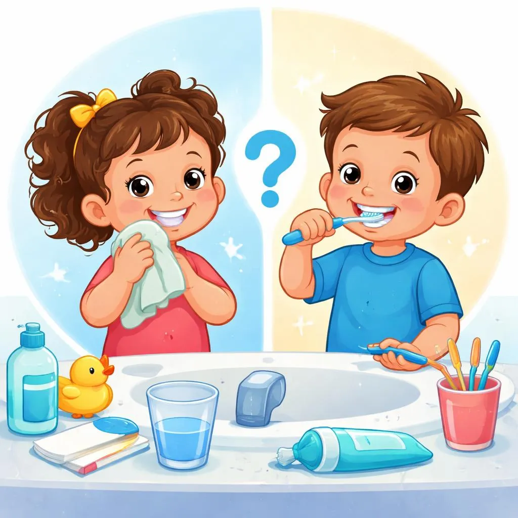 孩子應該什麼時候用牙膏「刷牙」,而不是只用布「清潔牙齒」?