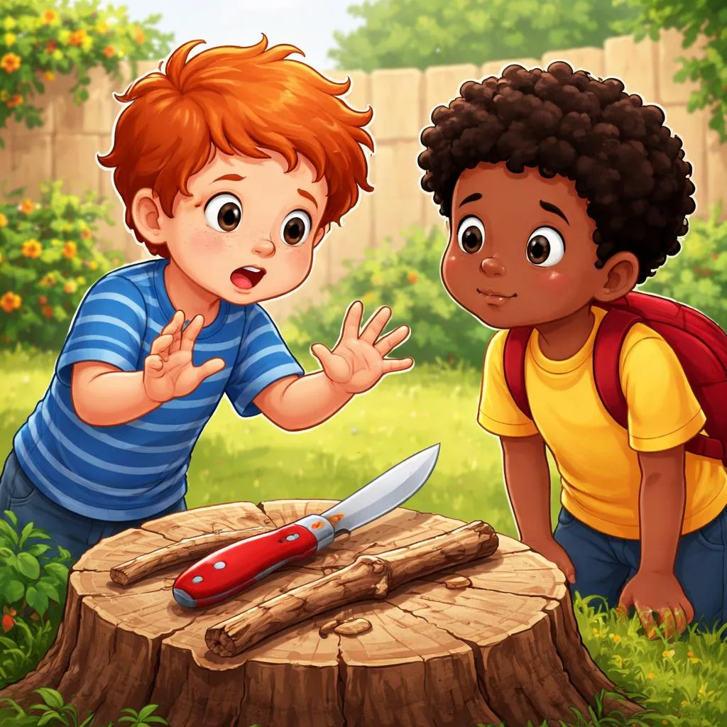 ¿Cuando algo tiene una hoja, debe un niño decir “Es afilado” o “Puede cortar” para advertir a un amigo?