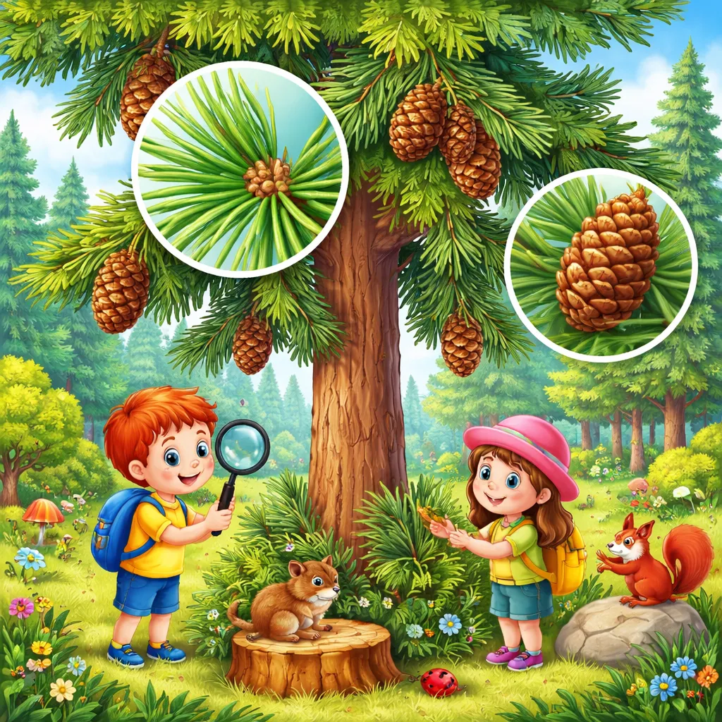 Di Mana Pohon Pinus Menumbuhkan Daunnya yang Berbentuk Jarum dan Kerucut Kayu di Hutan untuk Anak-Anak?