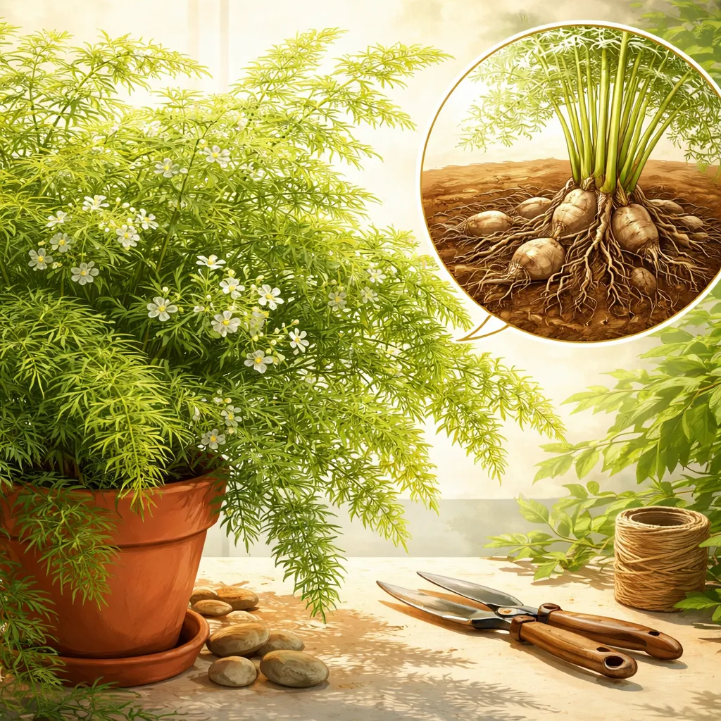 Dari Mana Tanaman Pakis Asparagus Mendapatkan Daunnya yang Berbulu dan Bunga Putih Kecilnya?