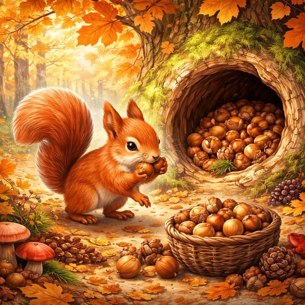 Onde o Esquilo Ocupado Guarda seu Tesouro de Inverno na Canção Alemã 'Das kleine Eichhörnchen'?