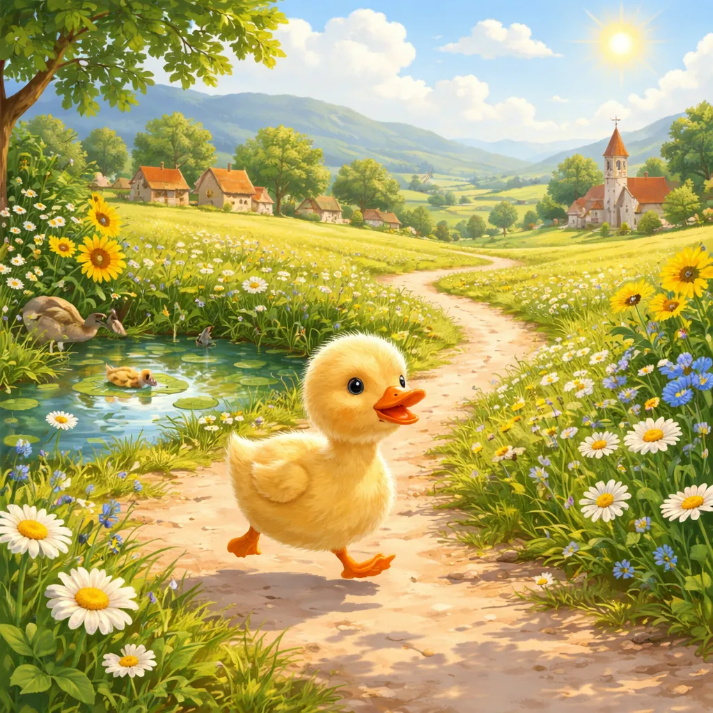 Onde a pequena gansa caminha na canção alemã 'Die kleine Gans'?