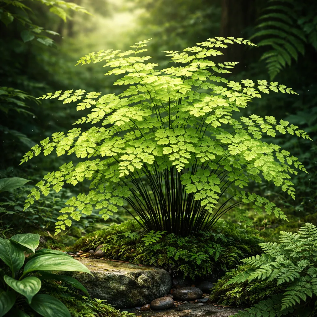 Tumbuhan Paku Maidenhair: Kecantikan yang Teduh dengan Batang Hitamnya
