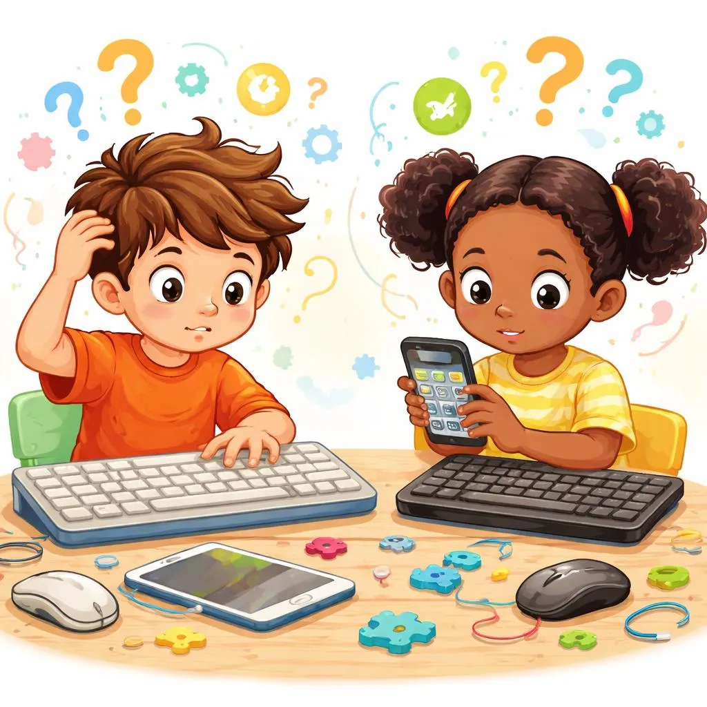 Por que as crianças confundem “teclado para, teclado numérico para” ao aprender os significados do vocabulário tecnológico do dia a dia?