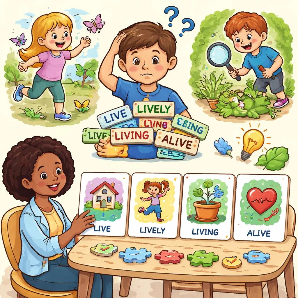 为什么孩子们会混淆“live”、“lively”、“living”和“alive”,以及如何纠正?