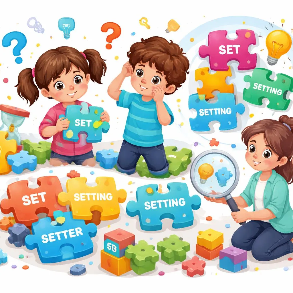لماذا يخلط الأطفال بين 'set' و 'setting' و 'set' و 'sets' و 'setter' وكيفية إصلاح ذلك؟