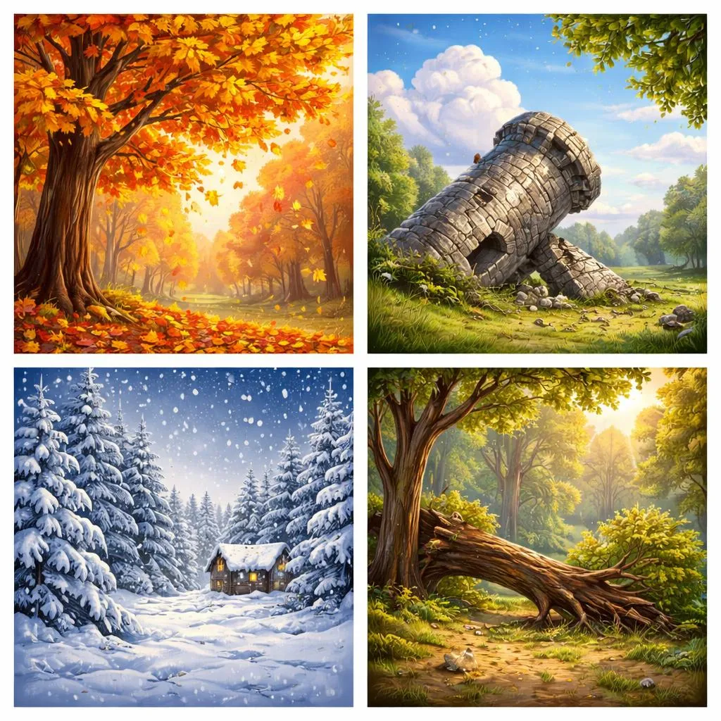 Warum fallen Blätter im Herbst, ein Turm stürzte ein, Schnee fällt immer weiter und ein Baum fiel gestern?