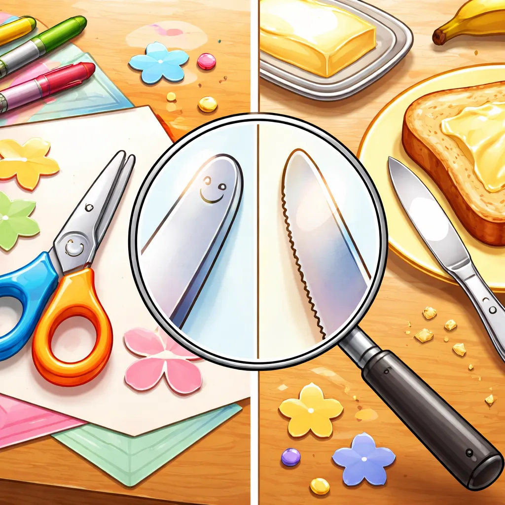 ¿Por qué las tijeras de seguridad se sienten "romas y redondeadas" mientras que un cuchillo de mantequilla solo se siente una de esas cosas?